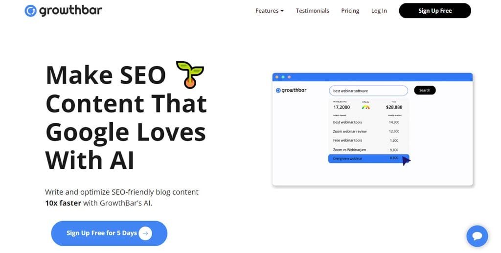GrowthBar website landing page