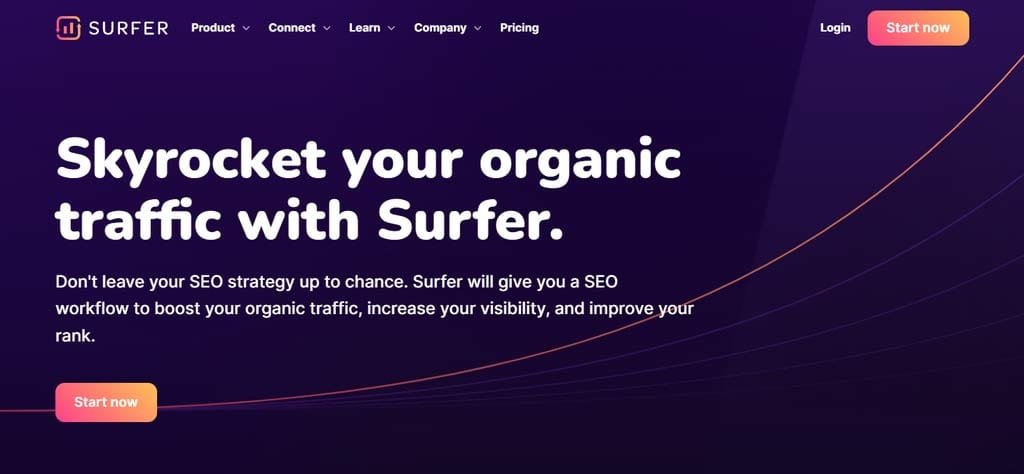 Surfer SEO website landing page